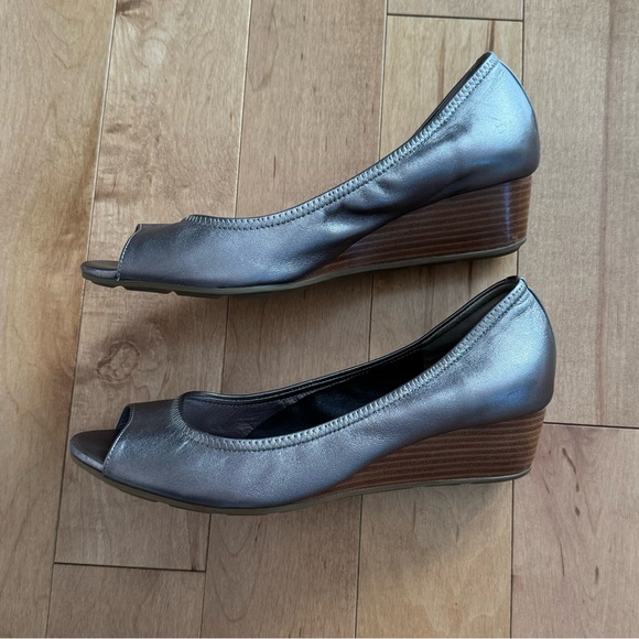 Cole Haan Leather Peep Toe Wedge Shoe - Picture 3 of 7